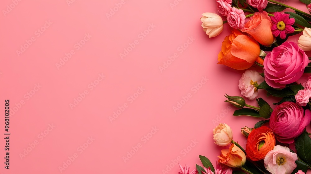 Pink and Orange Floral Border on Pink Background Pink and Orange Floral Border on Pink Background