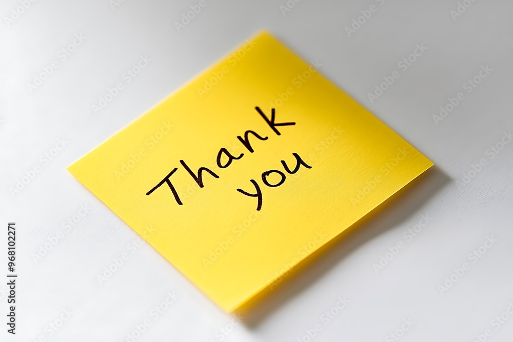 Yellow sticky note expressing gratitude with thank you message Yellow sticky note expressing gratitude with thank you message