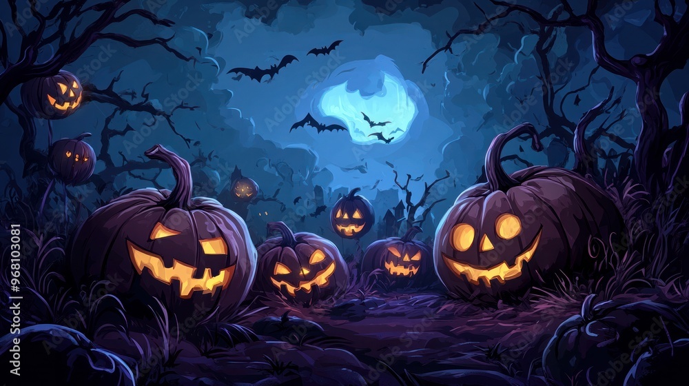 Fototapeta premium Halloween event backdrop featuring elegant and sophisticated pumpkins. Excellent artwork for Halloween festivities, posters, banners, and greeting cards.