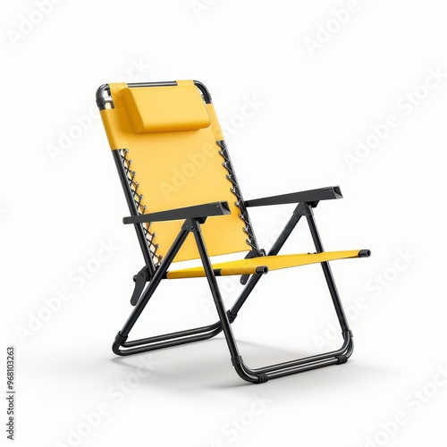 Portable lawn chair, patio furniture, realistic 3D render, easy to fold, isolated on white background.