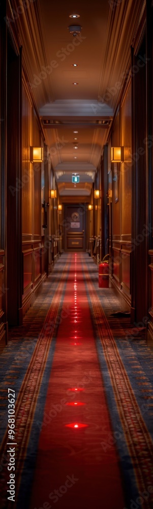 Fototapeta premium Hallway with red carpet and lights and a red carpet
