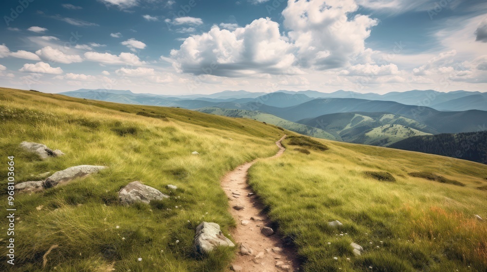 Mountain Trail in Sunny Landscape Mountain Trail in Sunny Landscape