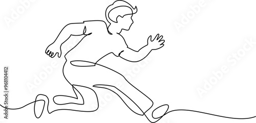 Boy or man running, hurrying and rushing forward to aims and aspirations to succeed.