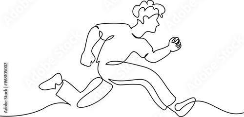 Boy or man running, hurrying and rushing forward to aims and aspirations to succeed.