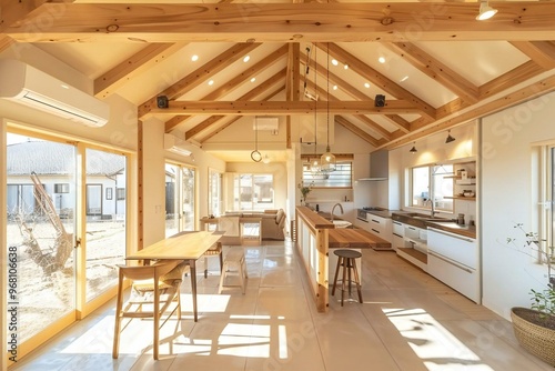 Photo of a minimalist interior design featuring clean lines, white walls, and warm wood accents creating a cozy and spacious feel.