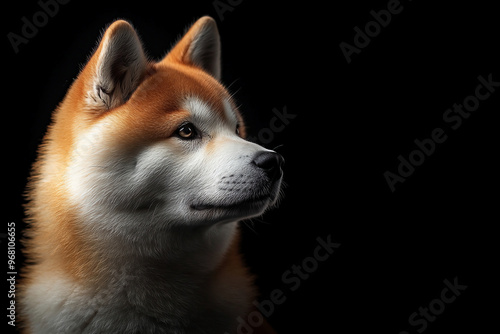 Akita inu dog breed on black backgroud,studio photography