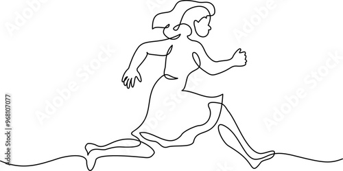 Girl or woman running, hurrying and rushing forward to aims and aspirations to succeed. F