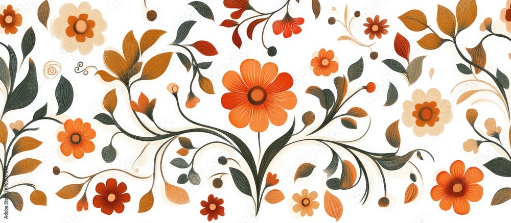Floral pattern design featuring ornamental elements on a white backdrop Floral pattern design featuring ornamental elements on a white backdrop