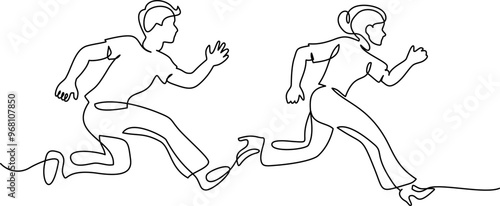 Man and woman runs very fast and hurry. People in Stress Work