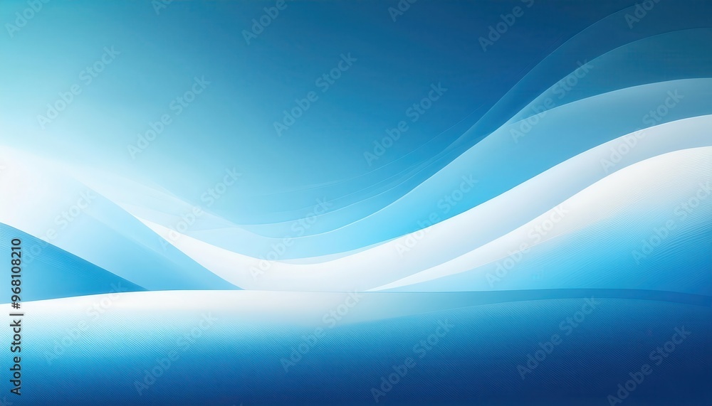 Fototapeta premium Serene Horizon. Minimalist Gradient of Soft Blue and White Waves Blending into a Tranquil Sky, Calmness and Infinite Space