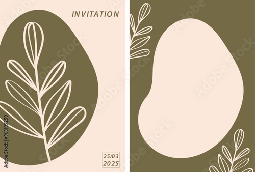 Plants in primitive boho style, pastel colors, hand-drawn.