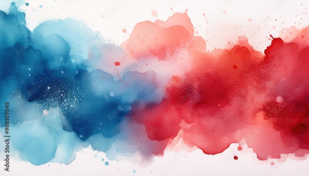 Vibrant Fusion. Abstract Watercolor Explosion of Cool Blues and Warm Reds in Fluid Motion. Patriotic USA Banner Poster Background Texture Wallpaper With Copy Space Vibrant Fusion. Abstract Watercolor Explosion of Cool Blues and Warm Reds in Fluid Motion. Patriotic USA Banner Poster Background Texture Wallpaper With Copy Space