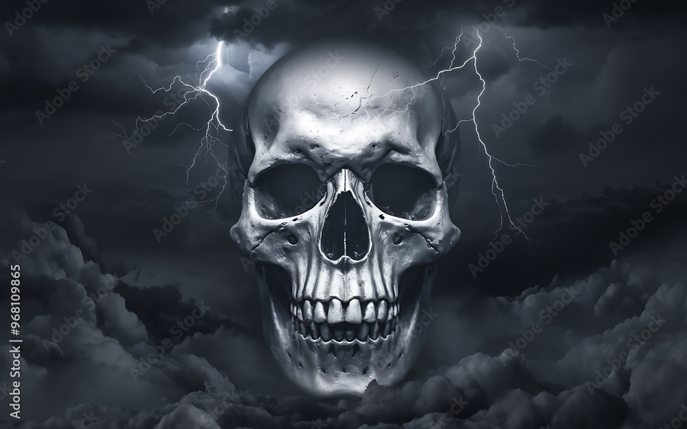 Skull in a Storm: Haunting Imagery of Dark Clouds and Striking Lightning Skull in a Storm: Haunting Imagery of Dark Clouds and Striking Lightning