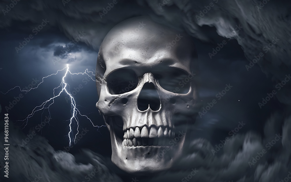 Skull in a Storm: Haunting Imagery of Dark Clouds and Striking Lightning Skull in a Storm: Haunting Imagery of Dark Clouds and Striking Lightning