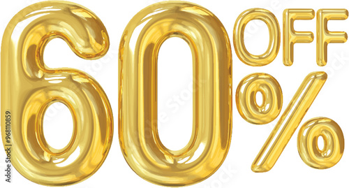 Discount 60 percent gold 3d number on white background, Special offer