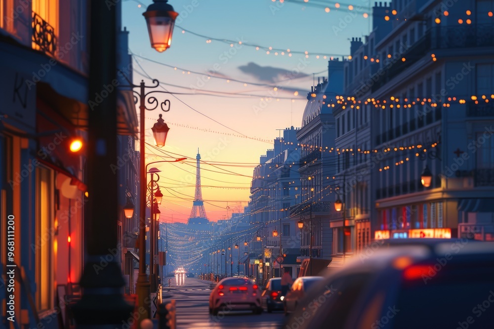 Fototapeta premium Modern French Cityscape at Dusk: Energy and Architecture