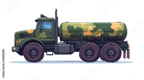 Happy cartoon military truck tanker illustration on a white background perfect for children s content