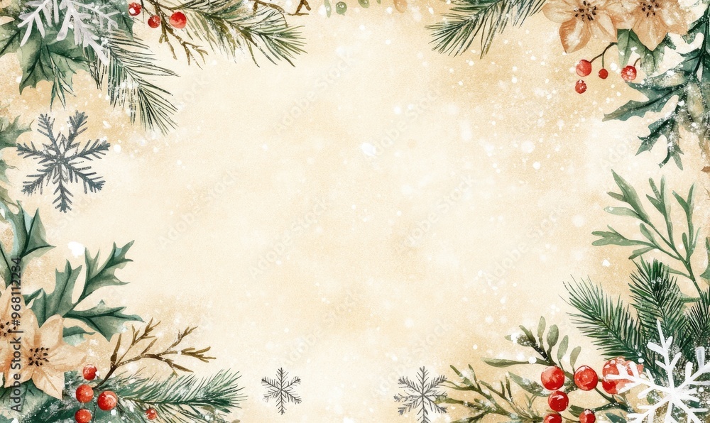 Floral winter frame adorned with snowflakes Illustration Floral winter frame adorned with snowflakes Illustration