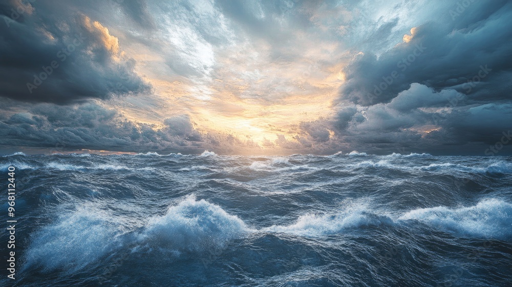 Vast seascape under a dramatic sky digital artwork in 3D Vast seascape under a dramatic sky digital artwork in 3D