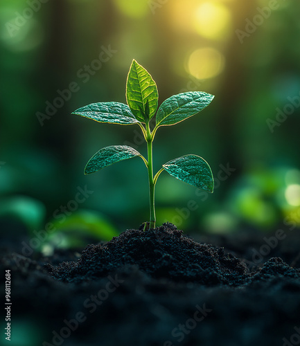 The sprout of the seed is growing on top of the soil