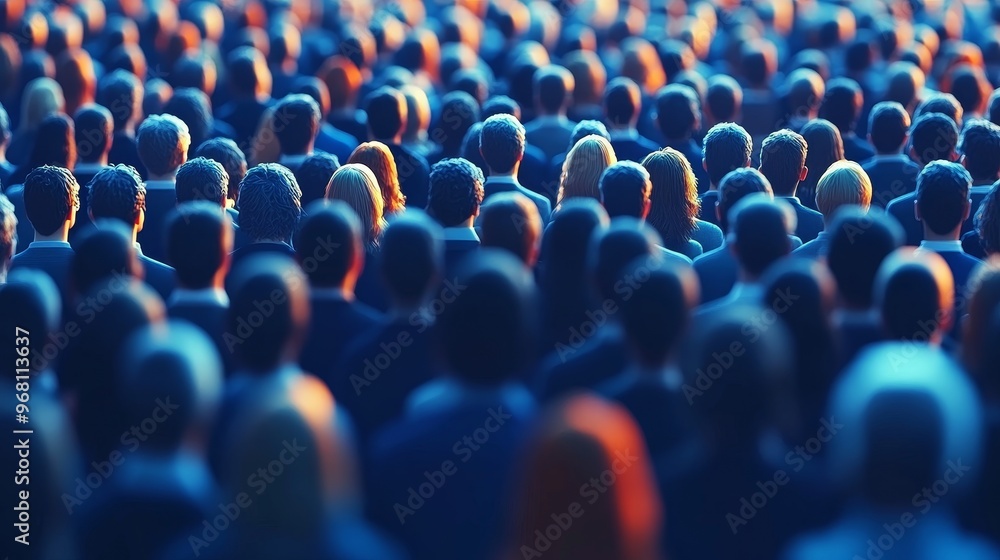 Fototapeta premium A diverse crowd of people gathered together, showcasing unity and diversity in a vibrant, blurred setting.