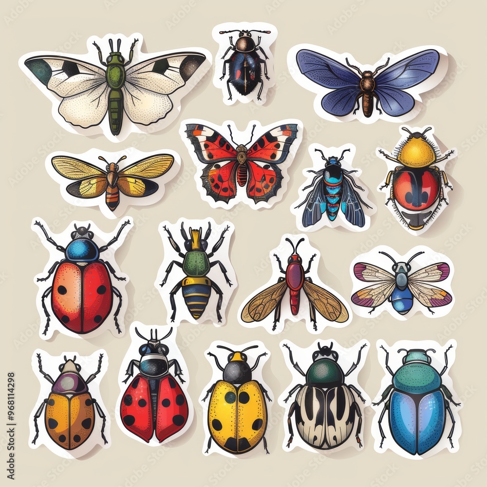 A sticker sheet with a focus on insects and bugs