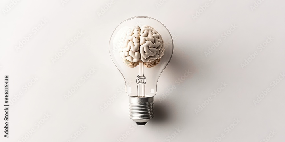 Human brain inside a light bulb representing the power of thinking Human brain inside a light bulb representing the power of thinking