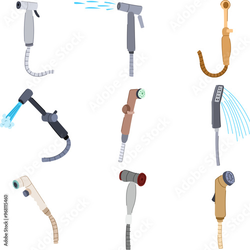 bidet sprayer set cartoon. bathroom clean, water nozzle, wash sanitary bidet sprayer sign. isolated symbol vector illustration