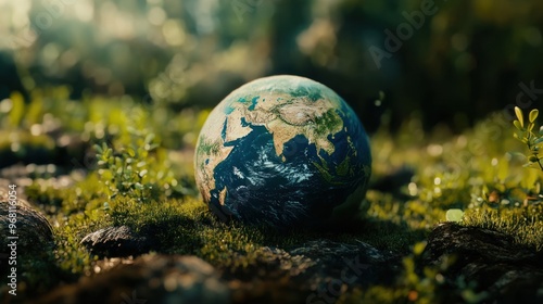 Earth Globe In A Green Forest