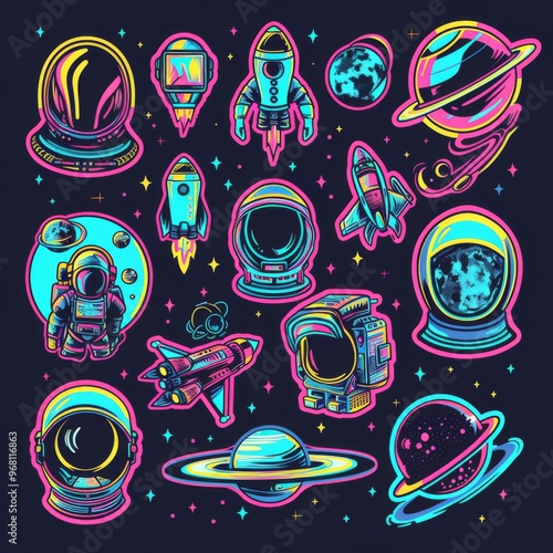 A sticker sheet with a space exploration theme photo