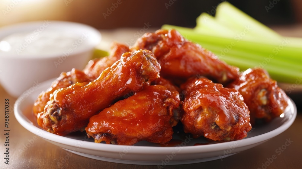Delicious Buffalo Chicken Wings with Celery Sticks and Ranch Dip Delicious Buffalo Chicken Wings with Celery Sticks and Ranch Dip