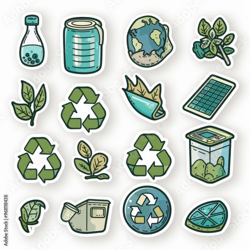 A sticker sheet with an eco-friendly theme