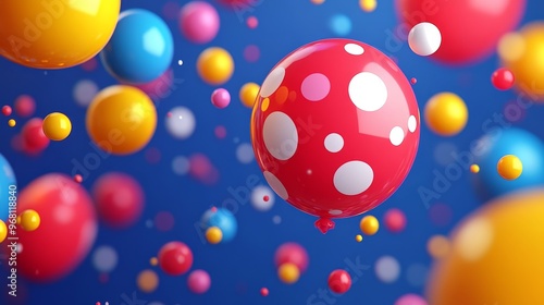 Colorful spheres floating in a vibrant blue background, creating a playful and cheerful atmosphere for designs.