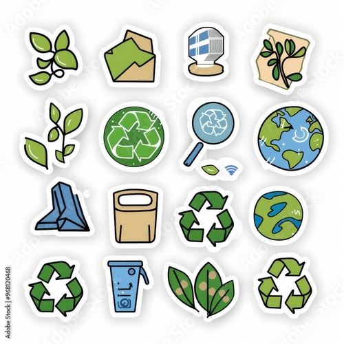 A sticker sheet with an eco-friendly theme