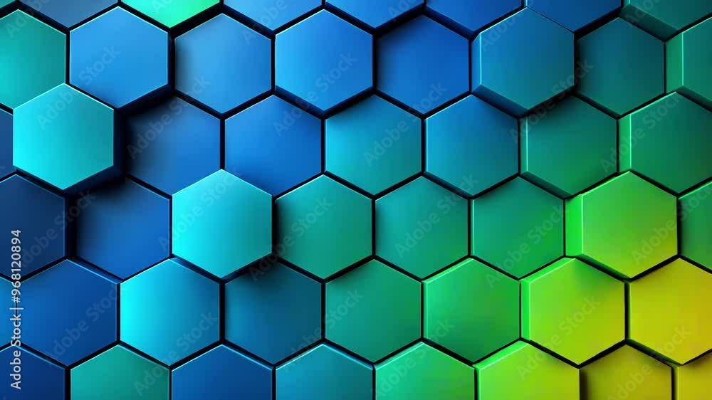 Abstract pattern of blue and green hexagons creating a gradient effect motion background Abstract pattern of blue and green hexagons creating a gradient effect motion background
