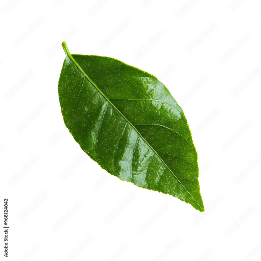 Obraz premium Single Green Leaf Isolated on Black Background