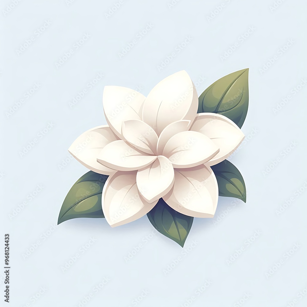 Fototapeta premium White Gardenia, minimal flower flat illustration, floral resource asset for graphics design, product design, mockup modeling