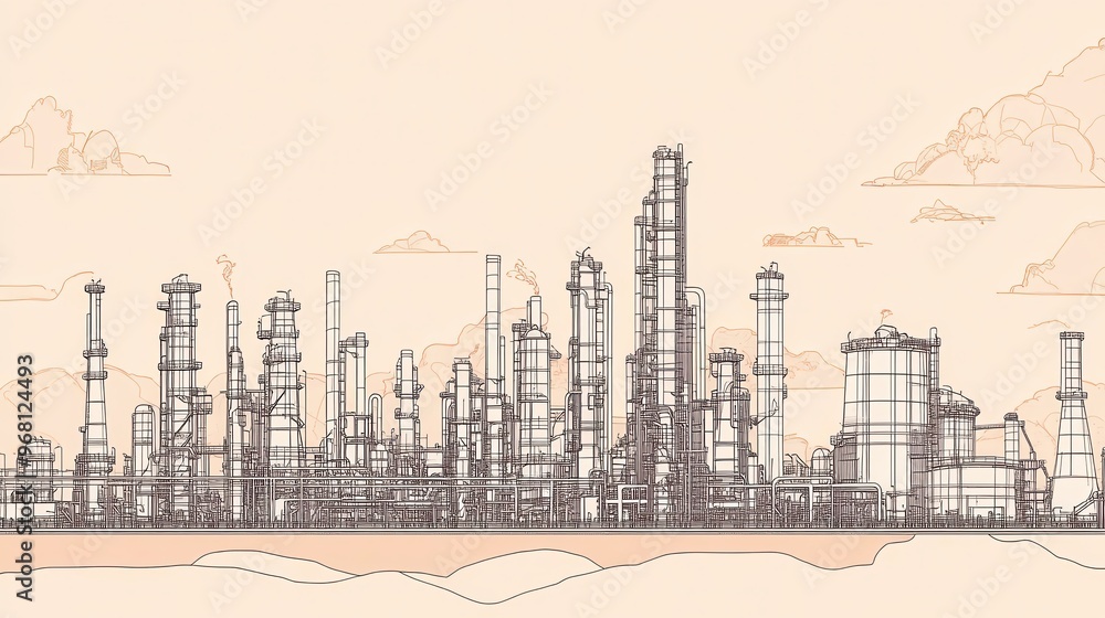 Obraz premium Industrial Complex Line Art Illustration