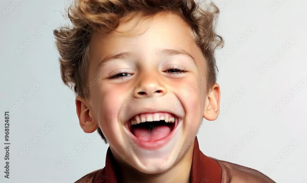 Portrait of a cute little boy in a brown jacket on a white background Portrait of a cute little boy in a brown jacket on a white background