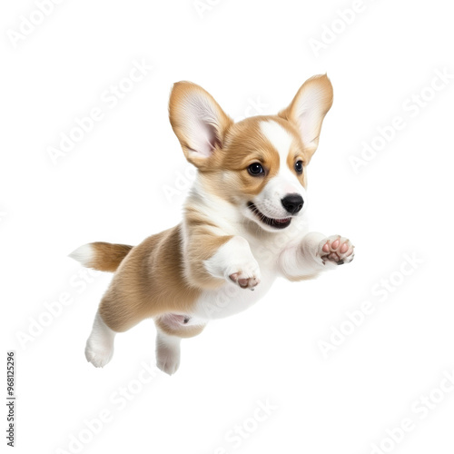 Adorable Corgi Puppy Leaping in Mid-Air