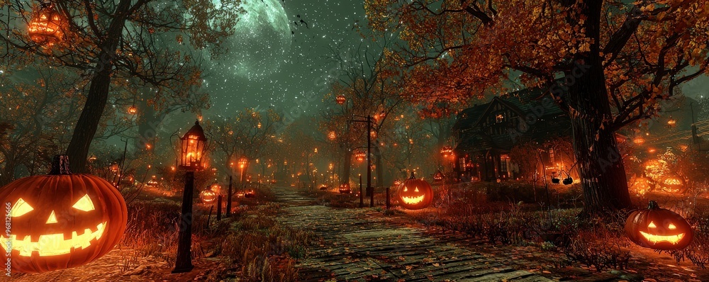 Fototapeta premium Halloween-themed games with creative event entertainment, spooky decorations, and engaging activities, festive and lively atmosphere
