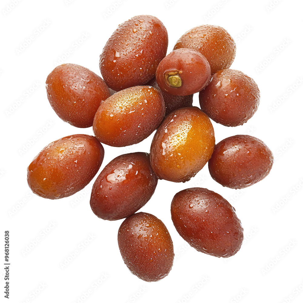 A cluster of fresh, red dates with a glistening sheen, ready to be enjoyed. A cluster of fresh, red dates with a glistening sheen, ready to be enjoyed.