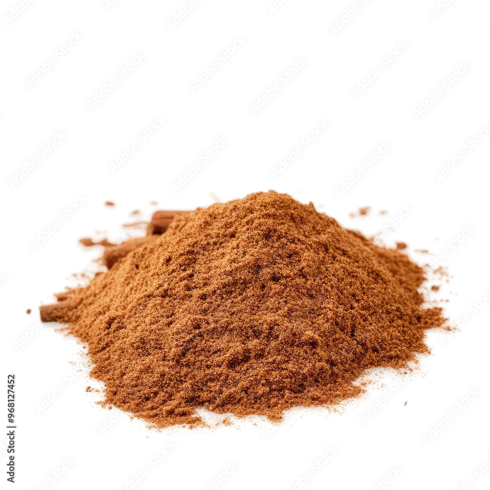 A pile of ground cinnamon sits on a table, ready to be used for baking or cooking. A pile of ground cinnamon sits on a table, ready to be used for baking or cooking.