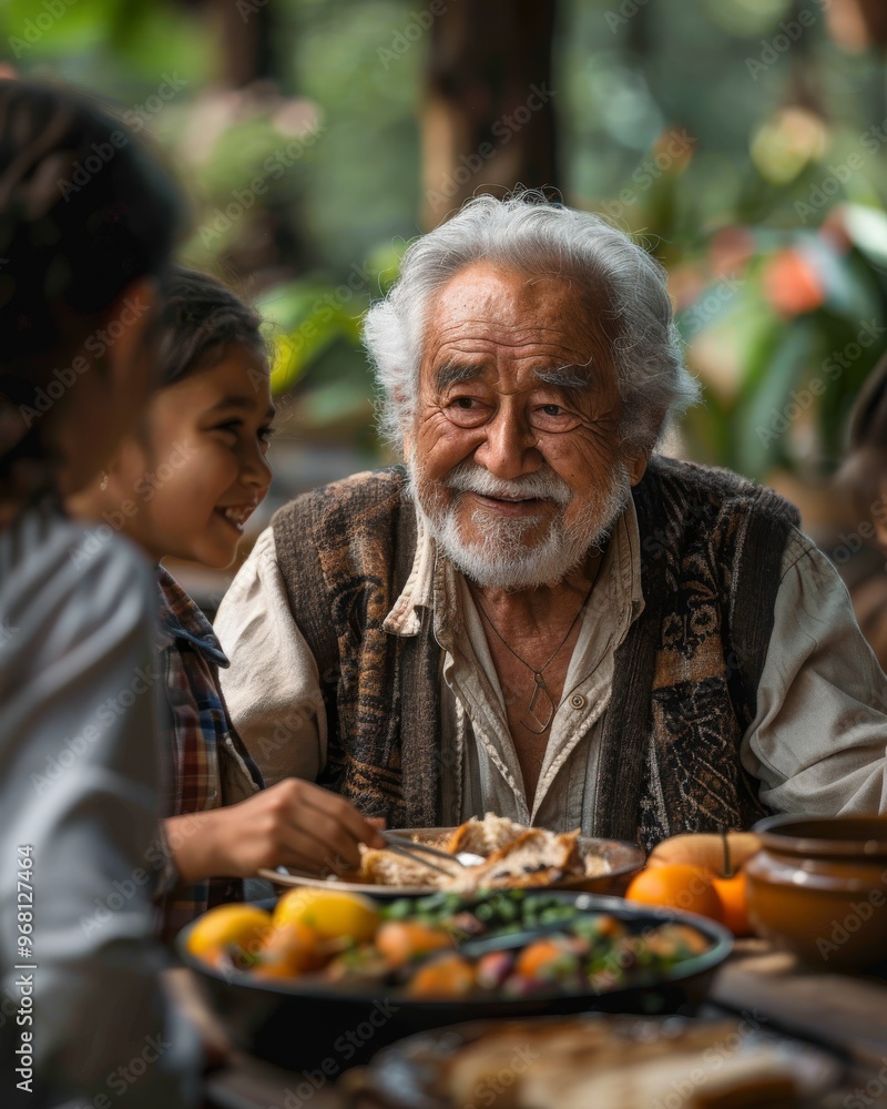 a multi-generational family gathered in a backyard, laughing and enjoying a meal together a multi-generational family gathered in a backyard, laughing and enjoying a meal together
