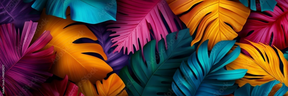 A close-up of tropical leaves in a vibrant array of colors, showcasing the beauty of nature and its diverse hues. The image symbolizes growth, vibrancy, and the lushness of tropical environments. A close-up of tropical leaves in a vibrant array of colors, showcasing the beauty of nature and its diverse hues. The image symbolizes growth, vibrancy, and the lushness of tropical environments.