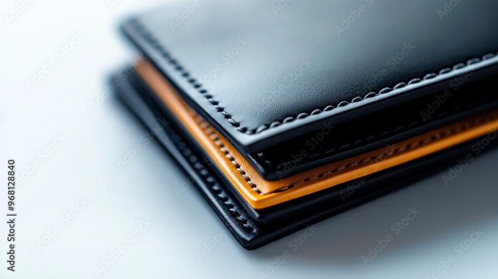 A close-up shot of a black leather men's wallet, showcasing its craftsmanship and quality. The wallet is handmade, with intricate stitching details. This wallet is a timeless accessory for the modern A close-up shot of a black leather men's wallet, showcasing its craftsmanship and quality. The wallet is handmade, with intricate stitching details. This wallet is a timeless accessory for the modern
