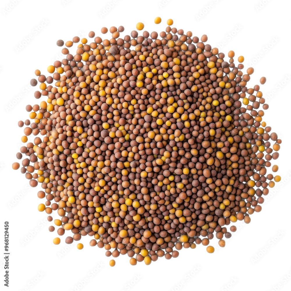 Close-up of a pile of brown and yellow mustard seeds. Close-up of a pile of brown and yellow mustard seeds.