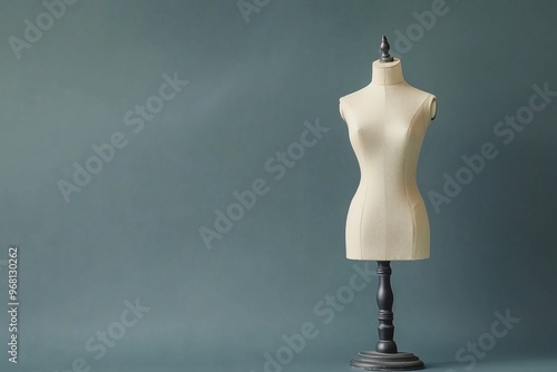 Empty modern tailor mannequin on a solid background, showcasing minimalism and ample copy space. Clean, uncluttered aesthetic. photo