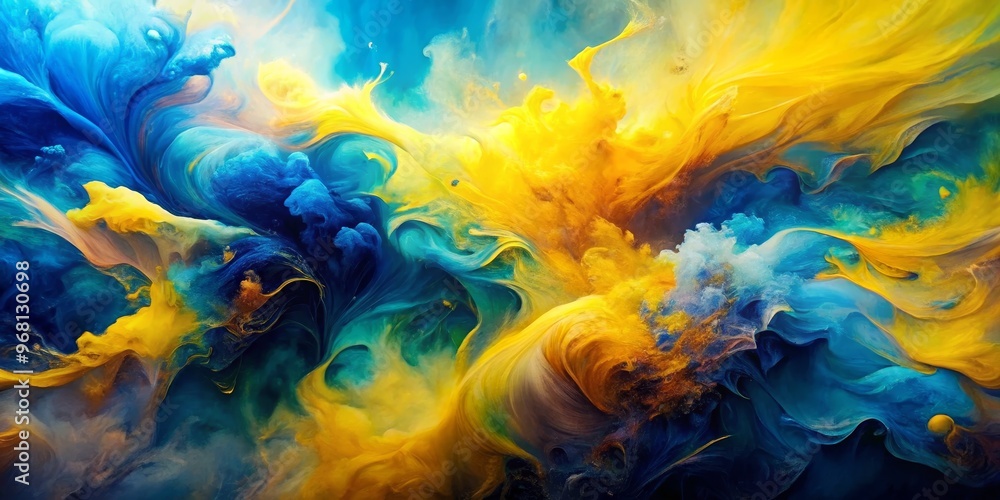 Fototapeta premium Abstract Ink Swirls A Symphony of Blue and Gold, Ink Swirl, Abstract Art, Fluid Art