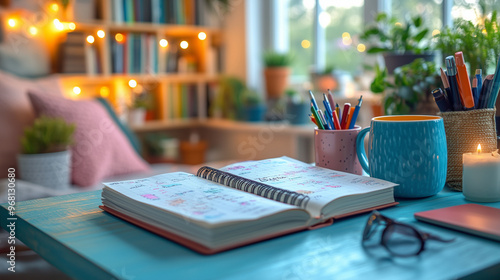 Wallpaper Mural A student’s planner open on a desk, filled with scribbled notes, deadlines, and colorful reminders. Torontodigital.ca